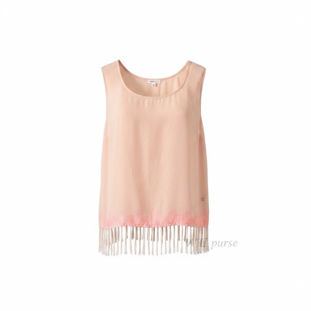 MINE TOO 1XL Blush Pink Fringe Tank Top Embroidered Boho Sleeveless Blouse EUC
